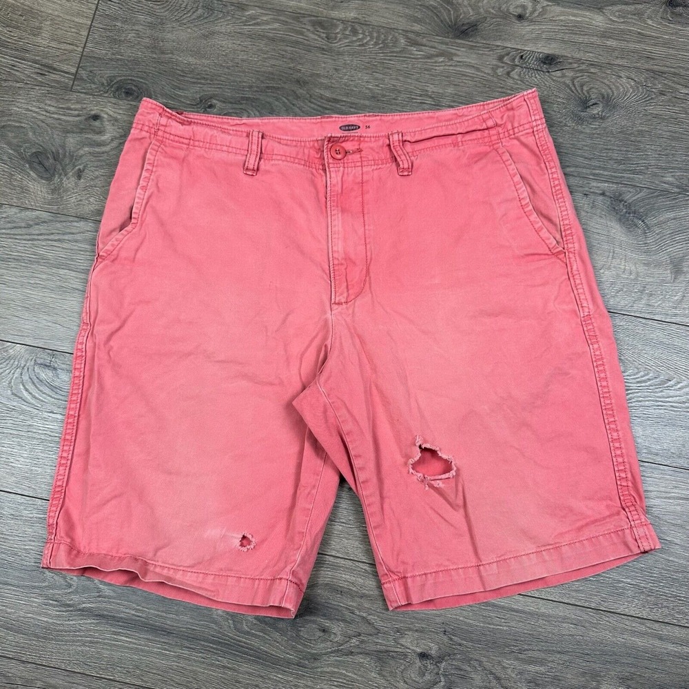 Vintage Y2K Old Navy Shorts Mens 36 Red Pink Skater Distressed‎ Baggy Chino